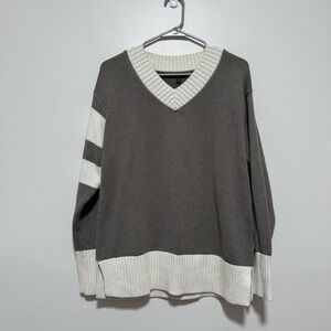 Alp N Rock Otto V-Neck Color Block Taupe Cream Cotton Blend Sweater Size Small